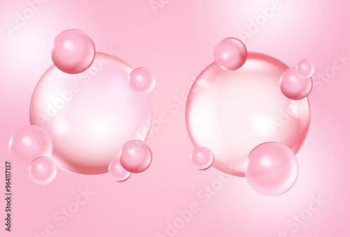Pink collagen serum or essence bubble. Hyaluronic acid and moisturizer vitamins. Serum skin care. Vector illustration