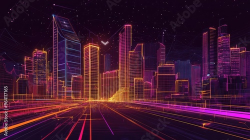 online smart digital city illustration connect network  futuristic line