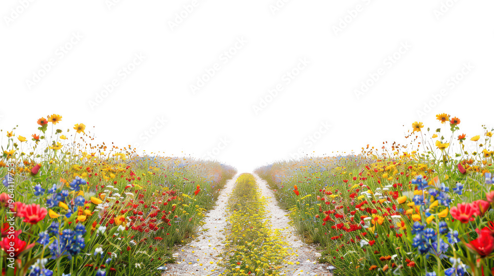Fototapeta premium Summer wildflower road ,isolated on a pure white background