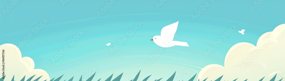Bird flying high, open sky background, flat design illustration Bird flying high, open sky background, flat design illustration