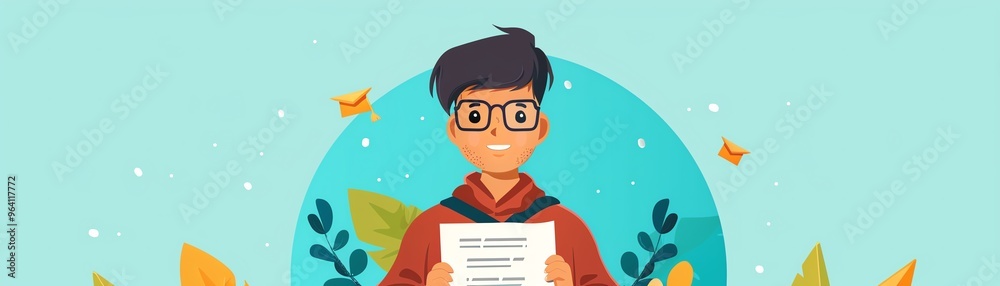 Honor roll student, proudly holding certificate, flat design illustration Honor roll student, proudly holding certificate, flat design illustration
