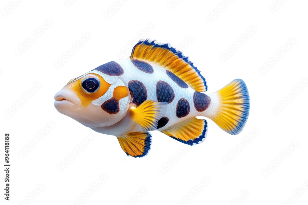 Fototapeta premium A vibrant and colorful fish with striking patterns, perfect for aquarium enthusiasts and nature lovers. Ideal for aquatic-themed projects.