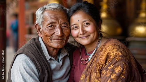 Embracing Love at Boudhanath Stupa: Nepalese Couple's Intimate Moment Amidst Spiritual Serenity in Kathmandu photo