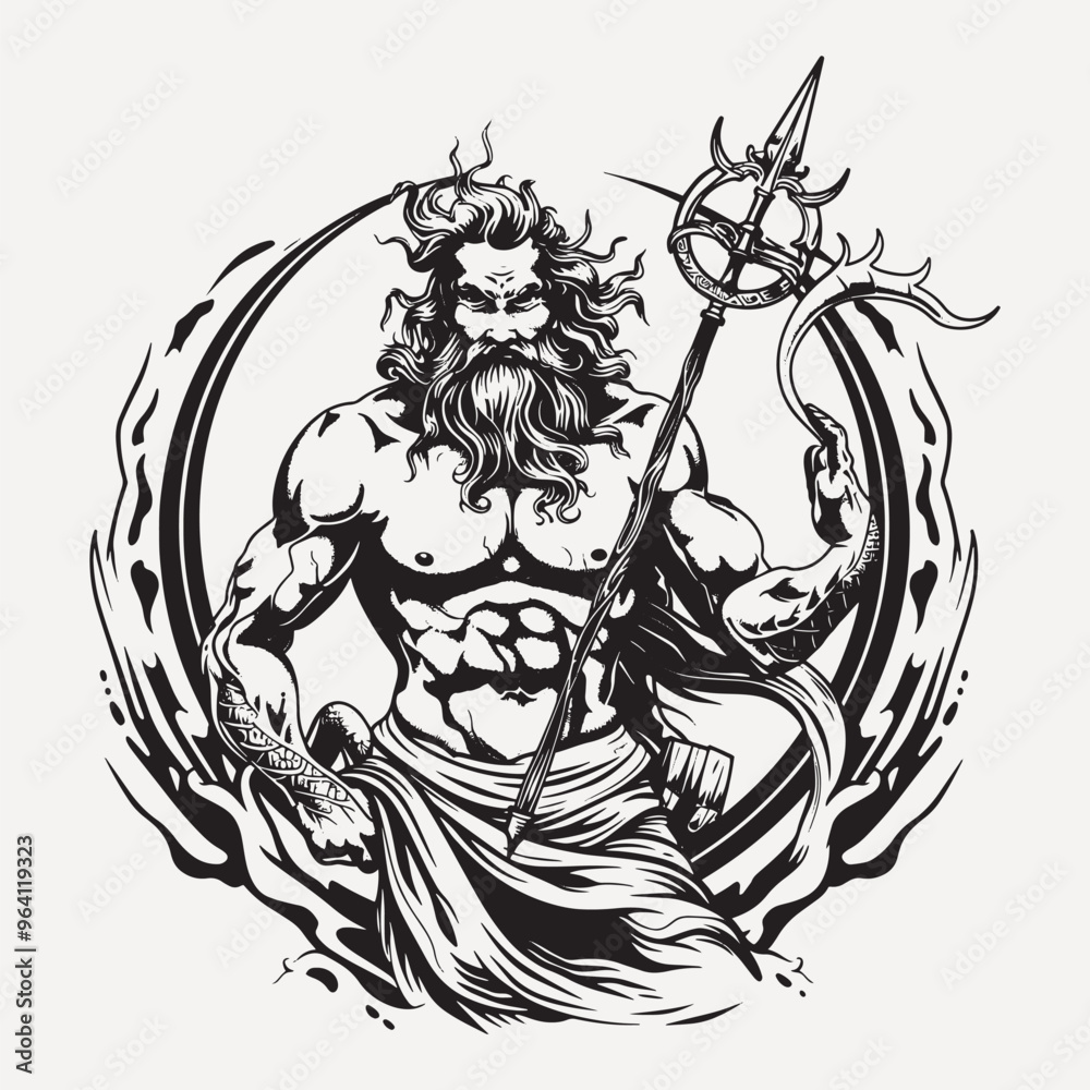custom made wallpaper toronto digitalMythical god with trident illustration