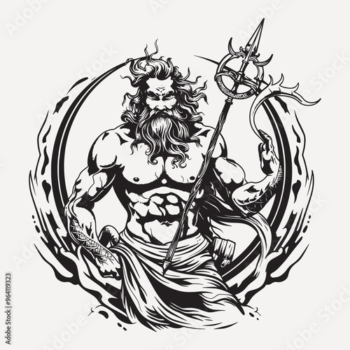 Wallpaper Mural Mythical god with trident illustration Torontodigital.ca