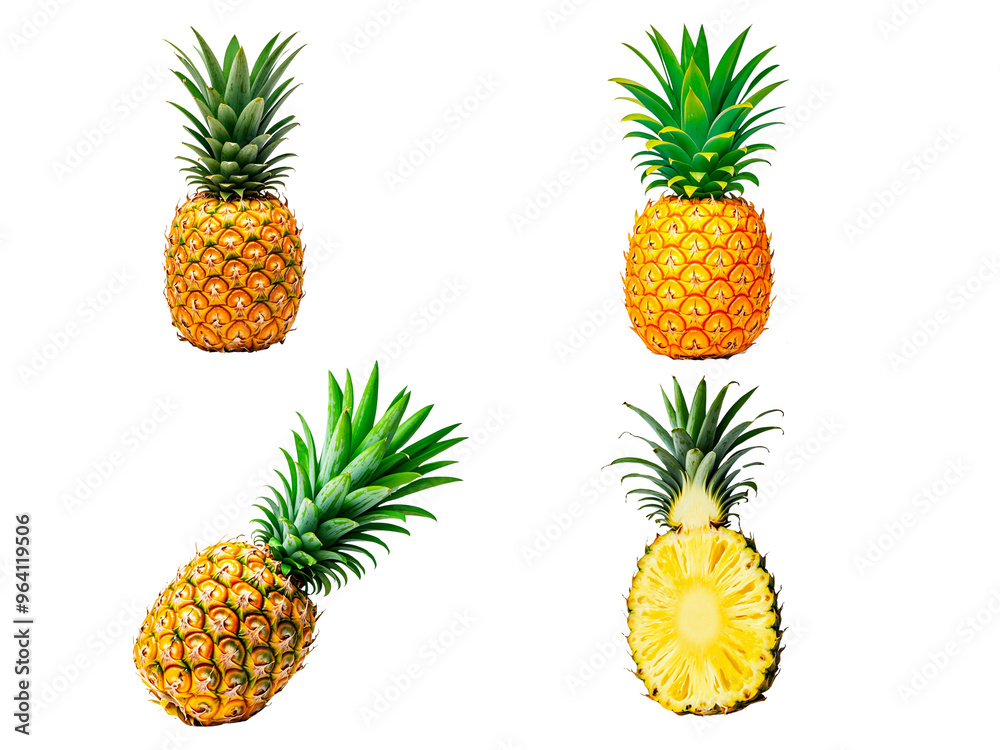 set of pineapple on transparent background set of pineapple on transparent background