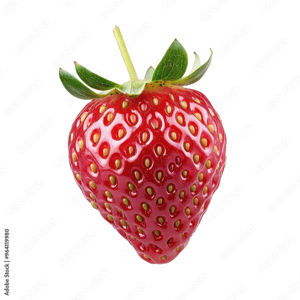 Fresh, ripe strawberry with vibrant red color and green leaves, perfect for healthy snacks or delicious desserts. Fresh, ripe strawberry with vibrant red color and green leaves, perfect for healthy snacks or delicious desserts.