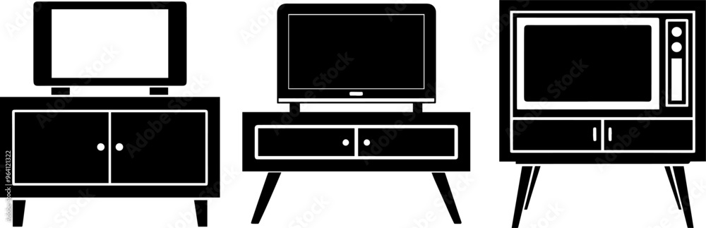 Set of TV stand silhouettes vector illustration Set of TV stand silhouettes vector illustration