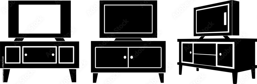 Set of TV stand silhouettes vector illustration Set of TV stand silhouettes vector illustration