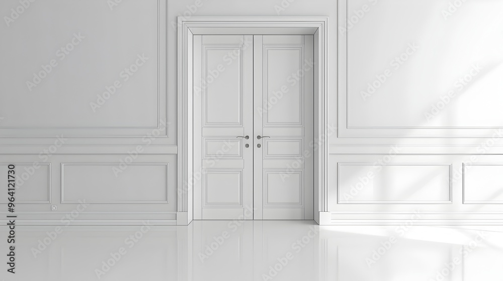 A large white door with two doors and a window A large white door with two doors and a window