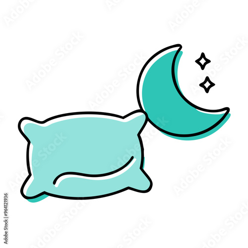 Icon Pillow and Crescent Moon Sleep Symbol
