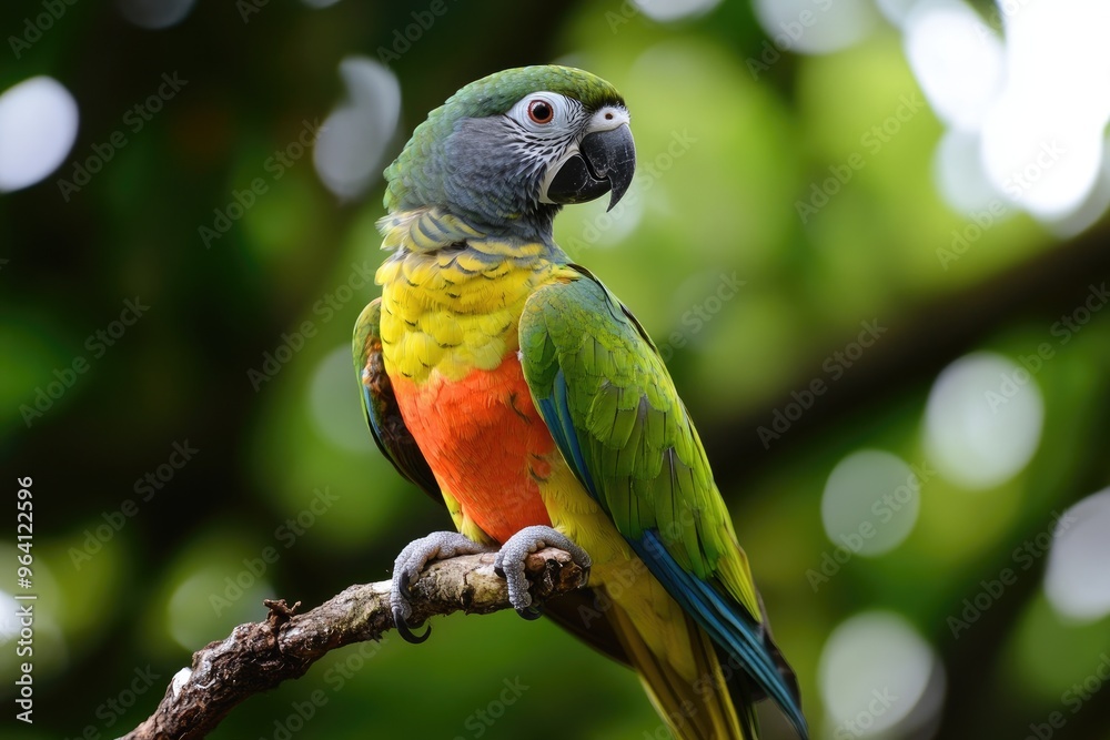Beautiful colorful parrot perched on a branch in jungle Beautiful colorful parrot perched on a branch in jungle