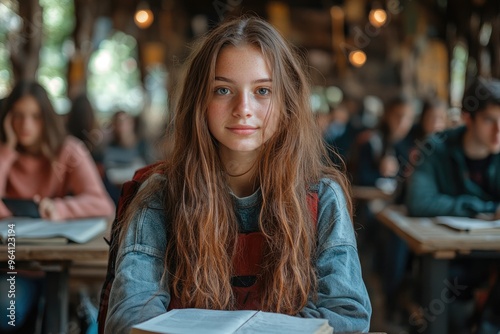 Wallpaper Mural Beautiful teenage student girl sitting at desk in classroom Torontodigital.ca