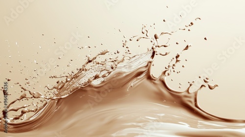 Chocolate milk splash with smooth, flowing shapes on a light cream background, designed for ample copy space.