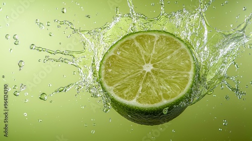 Lime juice splash with vibrant green motion on a neutral background, providing clear copy space for advertisements.