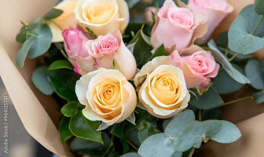 Obraz premium Bouquet of Pink and Yellow Roses 