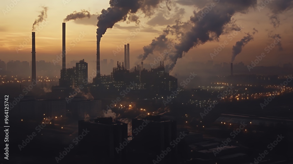 Industrial factories emit black smoke into the sky Industrial factories emit black smoke into the sky