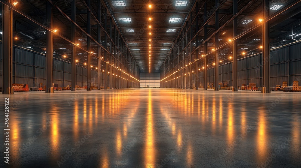 Clean, empty warehouse with smooth floors and plenty of natural light. Clean, empty warehouse with smooth floors and plenty of natural light.