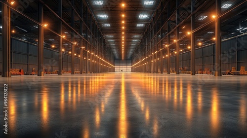 Clean, empty warehouse with smooth floors and plenty of natural light.