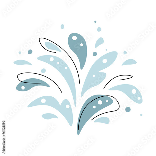 Water splash on isolated background. Water icon in flat style. Nature collection. Vector clipart for clothes, fabric, greeting cards, stickers, etc