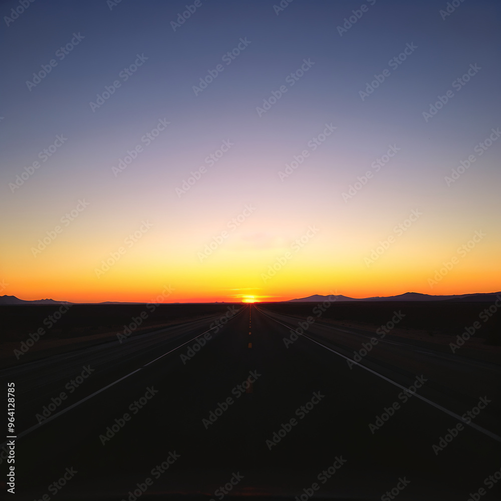 Fototapeta premium Open road at sunrise in a vast desert landscape