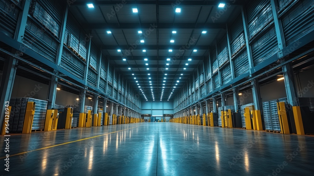 Obraz premium Empty background showcasing eco-friendly warehouse cleaning with ample copy space for messaging.