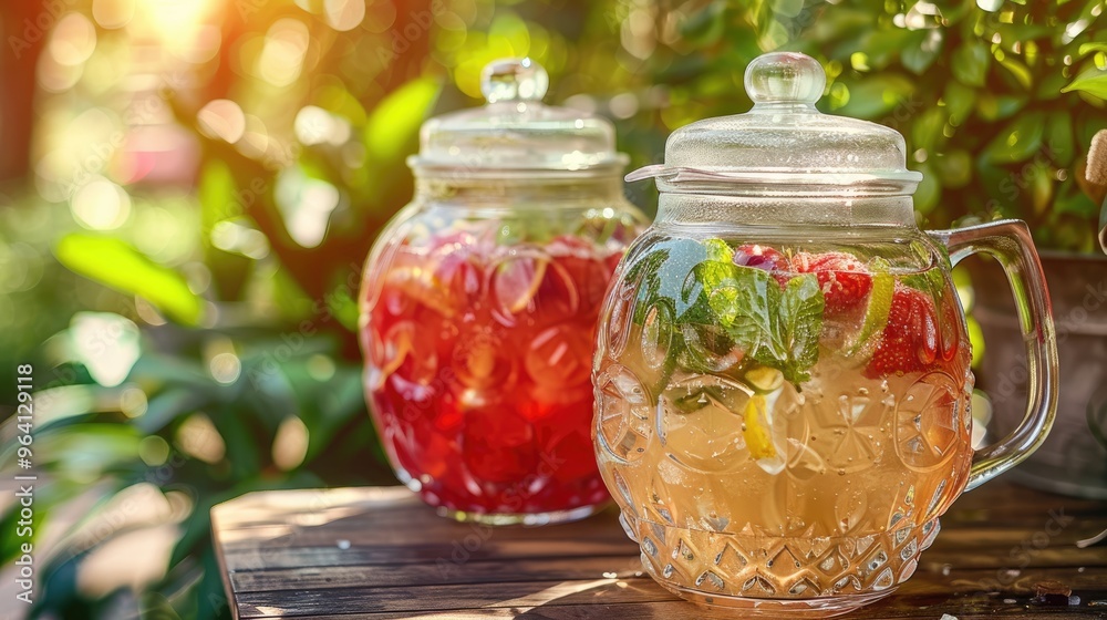 photo of two clear glass water systems with fresh fruit and mint leaves inside photo of two clear glass water systems with fresh fruit and mint leaves inside