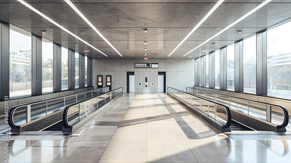 A futuristic train station with maglev tracks and energy-generating turnstiles A futuristic train station with maglev tracks and energy-generating turnstiles