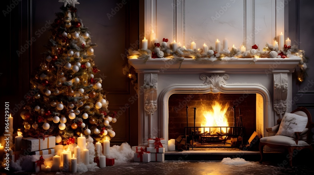 A LIT FIREPLACE AND A CHRISTMAS WALL 2