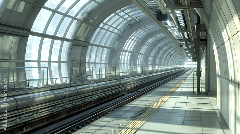 A futuristic train station with maglev tracks and energy-generating turnstiles A futuristic train station with maglev tracks and energy-generating turnstiles