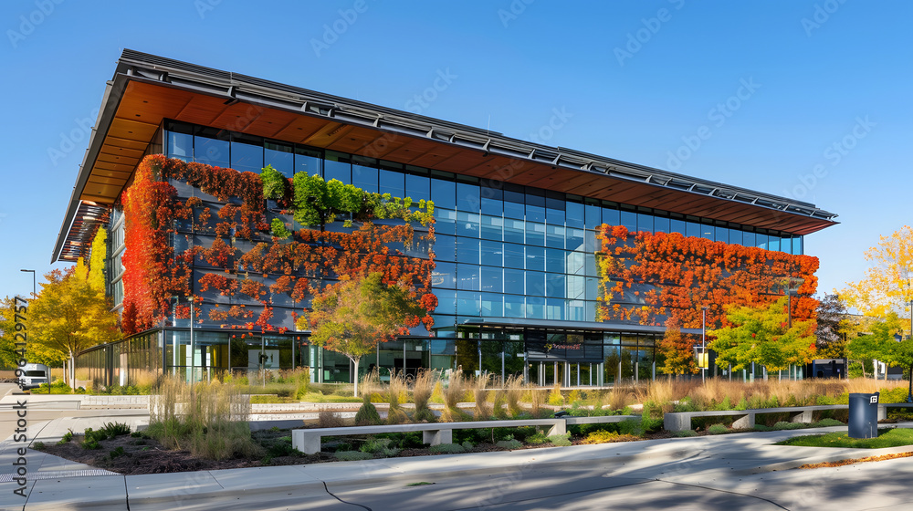 A green technology expo center showcasing the latest in sustainable innovations and design A green technology expo center showcasing the latest in sustainable innovations and design