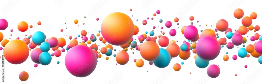 Colorful spheres, balls, and particles in motion on a white background Colorful spheres, balls, and particles in motion on a white background