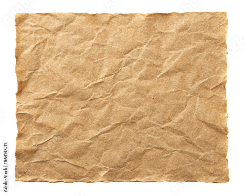 Wrinkled brown paper texture with visible creases, ideal for backgrounds or design projects. Isolated on transparent background, png.