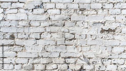 Aged and Uneven White Brick Wall with Vintage Style Texture.