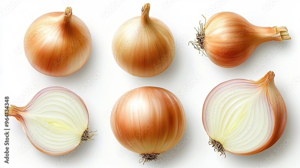 Whole and sliced onions isolated on white background Whole and sliced onions isolated on white background