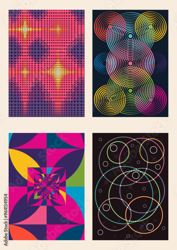 1970s Abstract Background, Vintage Colorful Artwork, Vector Template for 70s Retro Party Posters, Covers, Illustrations