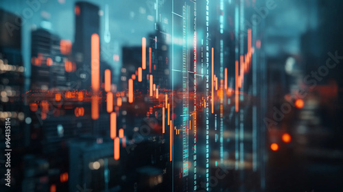 A modern city skyline with digital financial graphs, representing investment growth and technology innovation in urban environments.