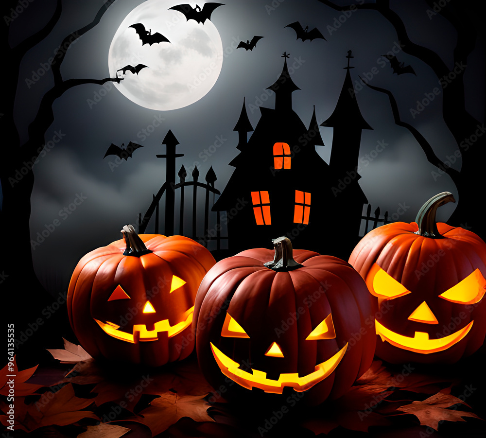 Halloween theme pumpkin night holiday Microchiroptera ghosts