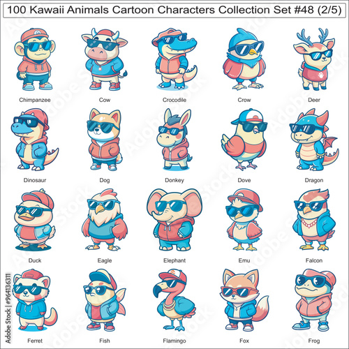 Kawaii Animals Cartoon Characters Collection Set of 100 Isolated Animals Part 2