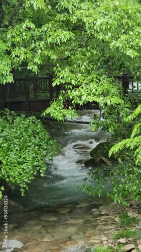 waterfall in rainy day in Gyeryongsan National Park, South Korea. rainy season in the mountains. hiking in korean mountains. photo