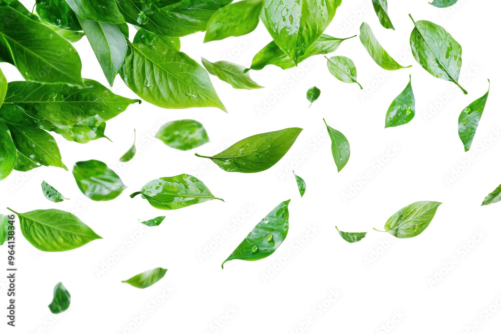Fresh green leaves scattered on transparent background. Nature concept, leaf pattern, isolated leaves. Fresh green leaves scattered on transparent background. Nature concept, leaf pattern, isolated leaves.