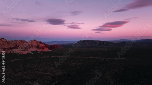 Wallpaper Mural Scenic aerial view of Red Rock canyon national park and Las Vegas city in the background during twilight in United States of America, Nevada Torontodigital.ca