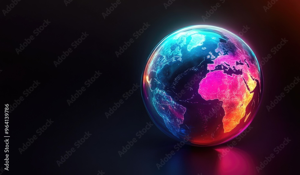 Glowing Earth Globe with Colorful Lights. Glowing Earth Globe with Colorful Lights.