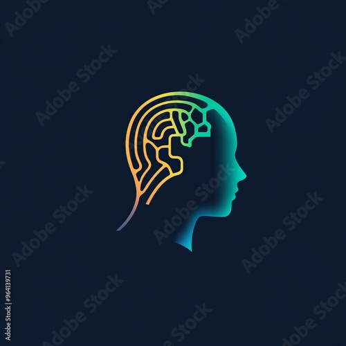 Colorful abstract human head with a brain design.