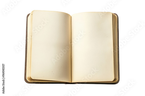 Open blank book with beige pages, perfect for writing or sketching. High-quality image ideal for artistic, educational, or presentation purposes.