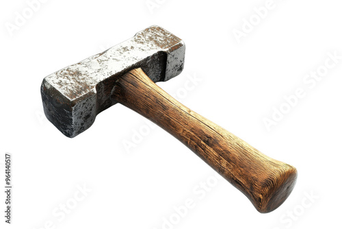 Rustic metallic hammer with a wooden handle, showcasing vintage craftsmanship. Ideal for woodworking, blacksmithing, or DIY projects. photo