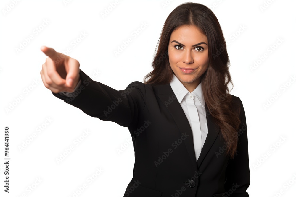 business woman pointing at something transparency background business woman pointing at something transparency background