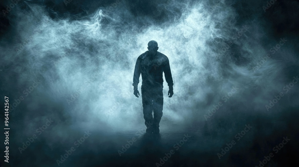 Shadowy figure disappearing into darkness Shadowy figure disappearing into darkness