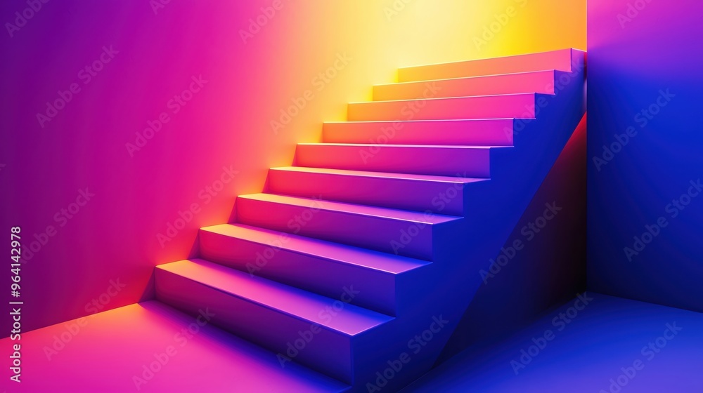 Fototapeta premium Competitors, Sleek geometric design, business growth theme, premium staircase