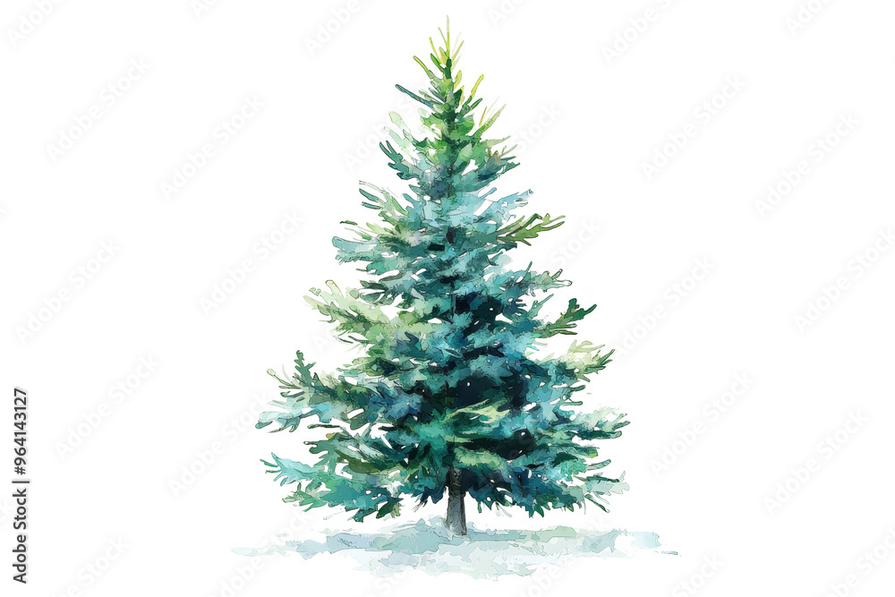 Watercolor illustration of a green Christmas tree with snow, depicting holiday spirit and winter season. Watercolor illustration of a green Christmas tree with snow, depicting holiday spirit and winter season.